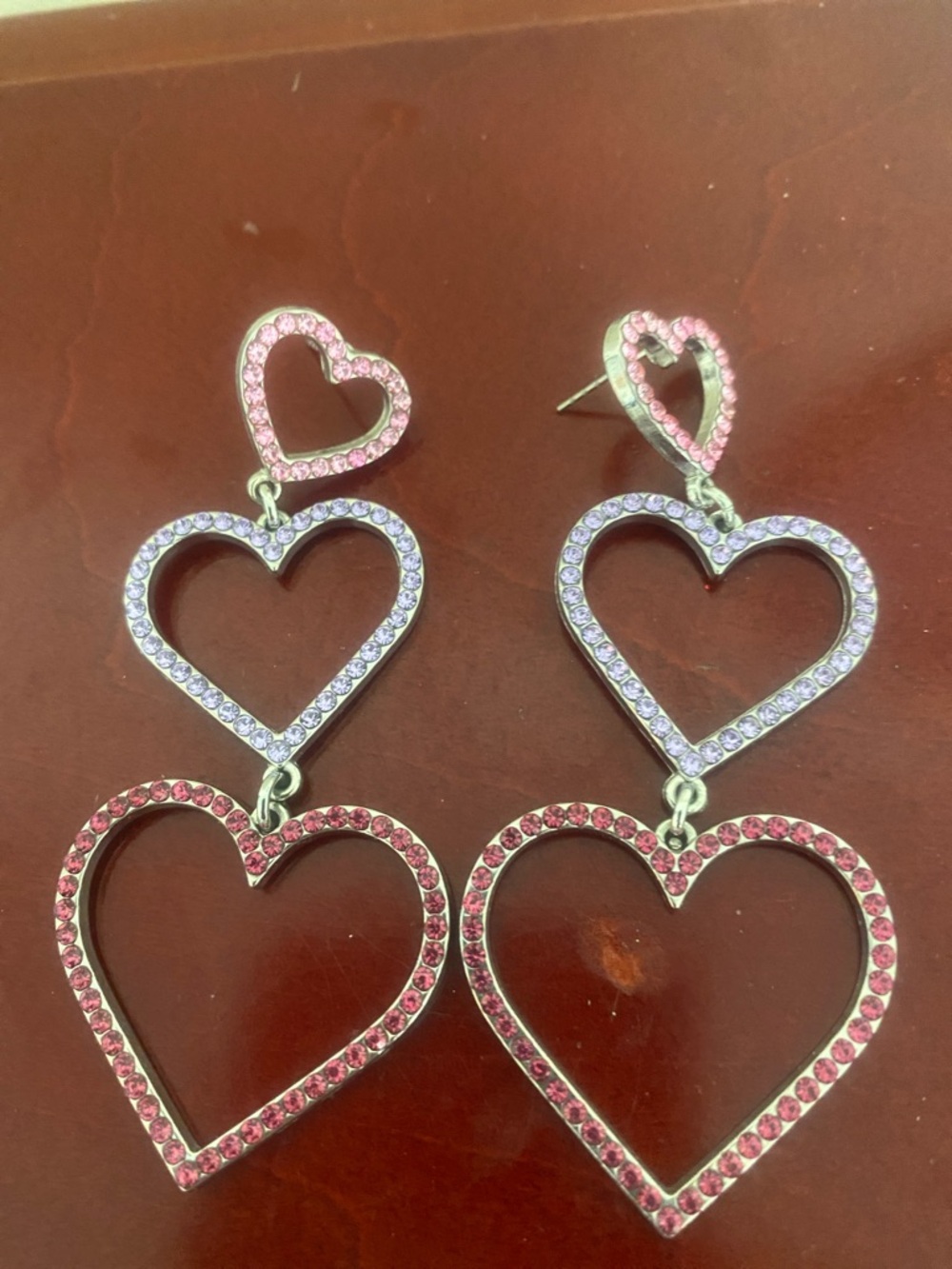 Pink Triple Heart Drop Earrings - Women Jewelry
